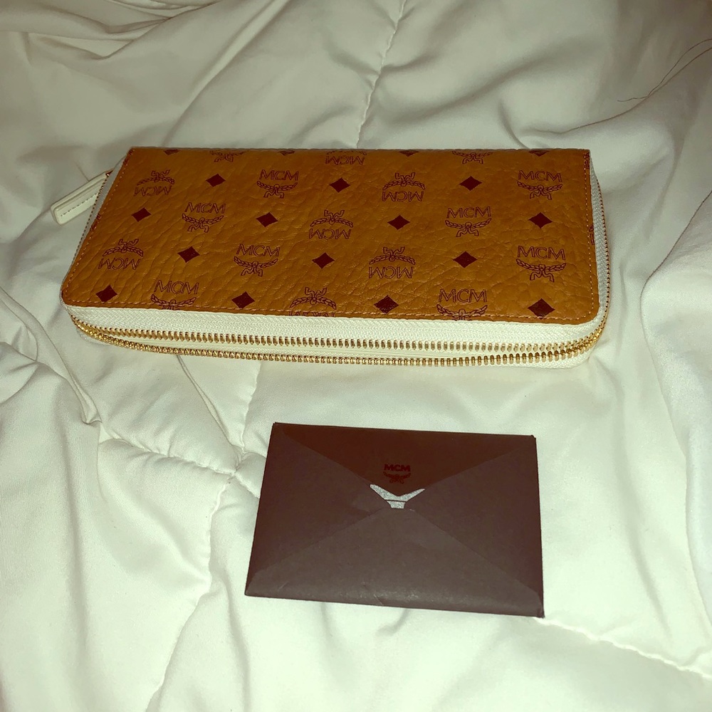 Nordstrom MCM authentic cognac and cream wallet